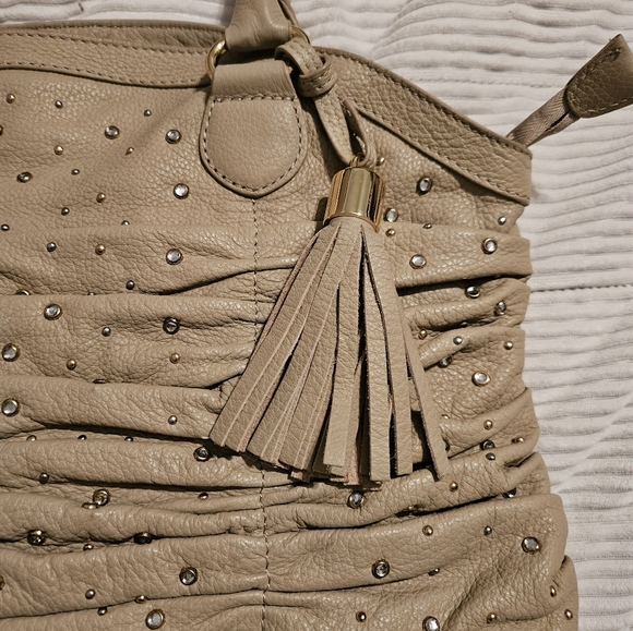 Frosting by Mary Norton Elegant Tan Studded Tote Bag. - Picture 2 of 11